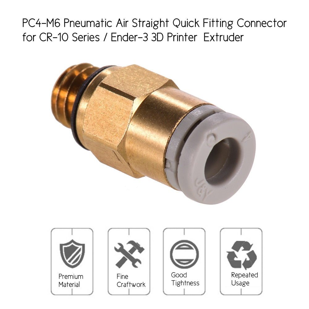 Creality 3D PC4-M6 Pneumatic Air Straight Quick Fitting Connector for CR-10 Series / Ender-3 3D Printer Extruder 1pcs